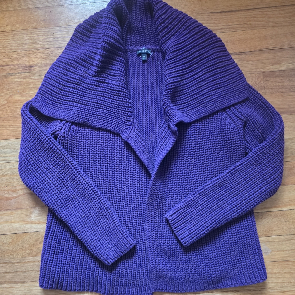 Talbots Medium Womens Deep Purple Women's Open Cardigan Chunky Roll Collar